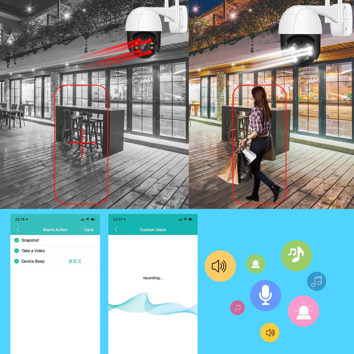 ICSee Αδιάβροχη Έξυπνη PTZ Κάμερα Ασφαλείας 1080p με WiFi - Αpp Εφαρμογή Παρακολούθησης - Νυχτερινή Λήψη & Μικρόφωνο